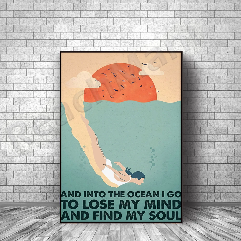 

girl and into the ocean i'm going to lose my mind poster swim swimmer gift wall art print home life decor poster