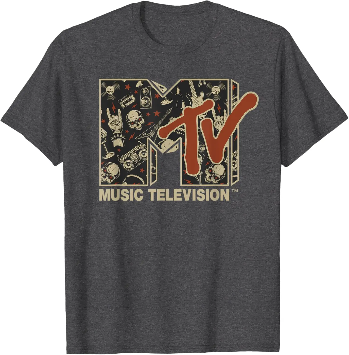 MTV روك ن لفة الموسيقى الصلب الثقيلة المعادن الجمجمة الغيتار تي شيرت تقليدي Y2k ملابس النساء الملابس تي شيرت فام Camisetas 82953