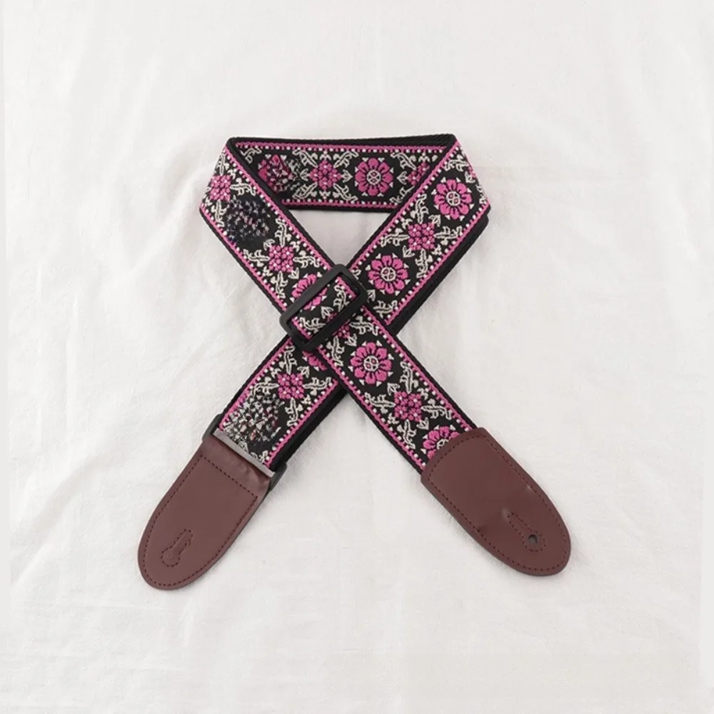 Durable Leather Guitar Strap Multi-Color Wide Adjustable Neck Strap Embroidery Electric Guitar Strap for Electric Guitar