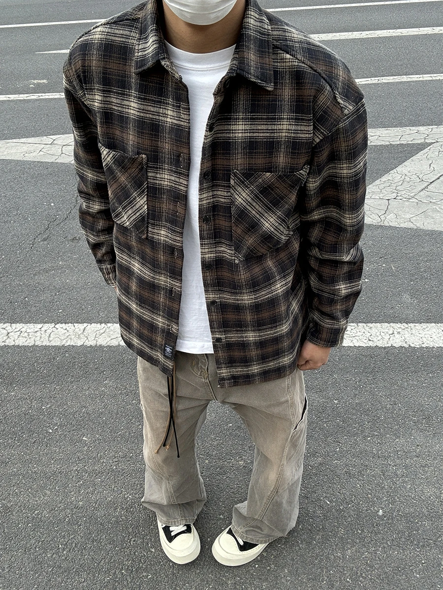 

Cleanfit Plaid irt Men's Long Sve Spring Autumn y Cheered Pattern Premium Feeling Button up Outerwear