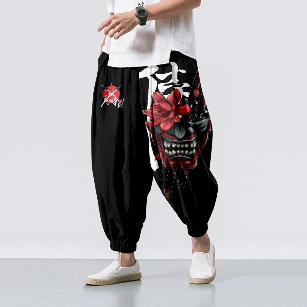 

Japanese Samurai Sword Demon Printed Fashion Beach Harem Pants Men Hip Hop Nine Points Trousers Boys Jogger Sweatpants