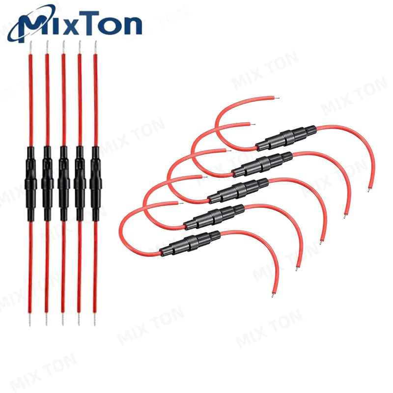 5-piece set 5 x 20mm direct insertion screw type glass fuse holder with 16AWG/18AWG/20AWG/22 AWG wires  5x20mm AGC Fuse Holder