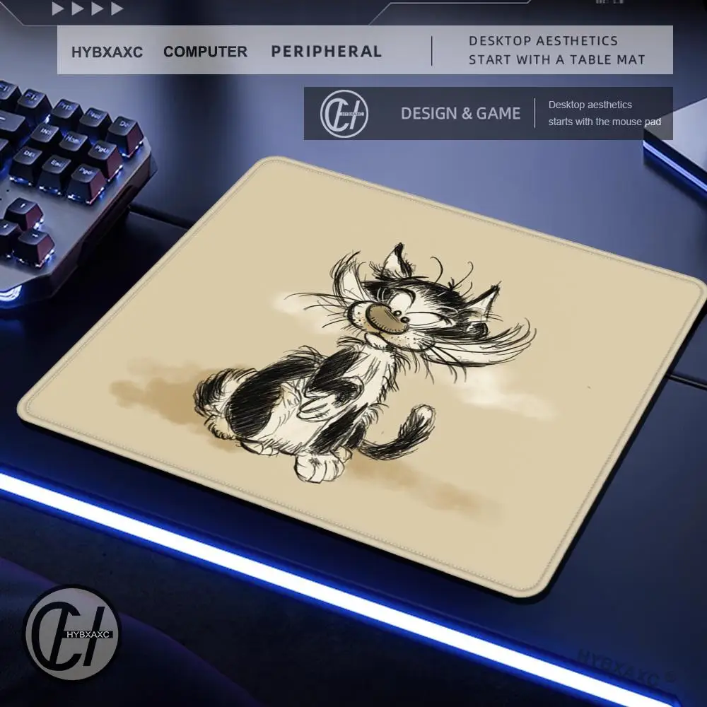 Cat Mouse Pad Kitten Gaming Mousepad Cute Beige Hand Drawn Sketch Line Art Drawing Thick Computer Keyboard Small Desk Mat