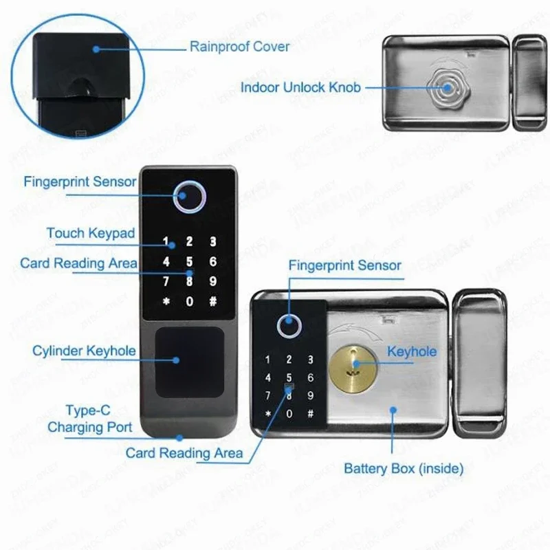 G23 Smart Fingerprint Lock, Tuya Exterior, Impermeável, Multifuncional Controle de Acesso, Bloqueio Elétrico, Senha Remote, Cartão IC