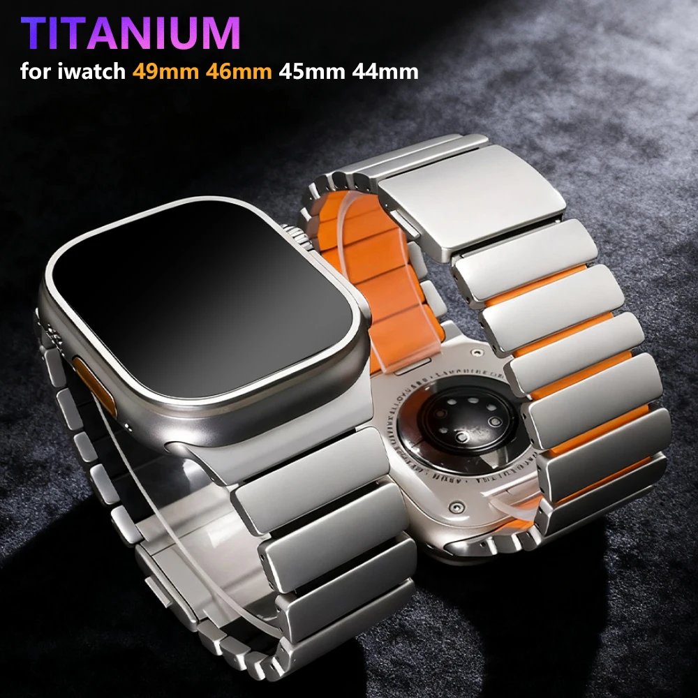 

Титановый резиновый ремешок для Apple Watch Ultra 3 2 1 49 мм серии 10 11 46 мм Металлический ремешок для Iwatch 7 8 9 45 мм 6 5 4 SE 3 44 мм Correa