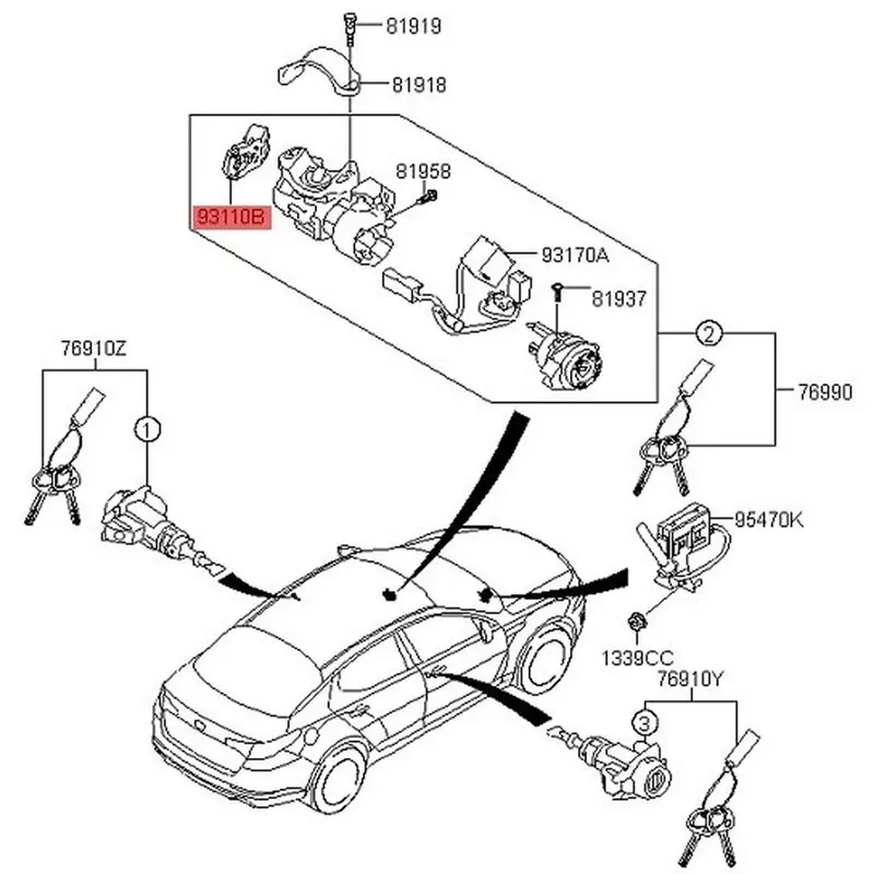 Ignition Starter Switch 93110-3S000 931102P000 For Sonata 2011- 2016 Kia Sorrento 2009- 2014
