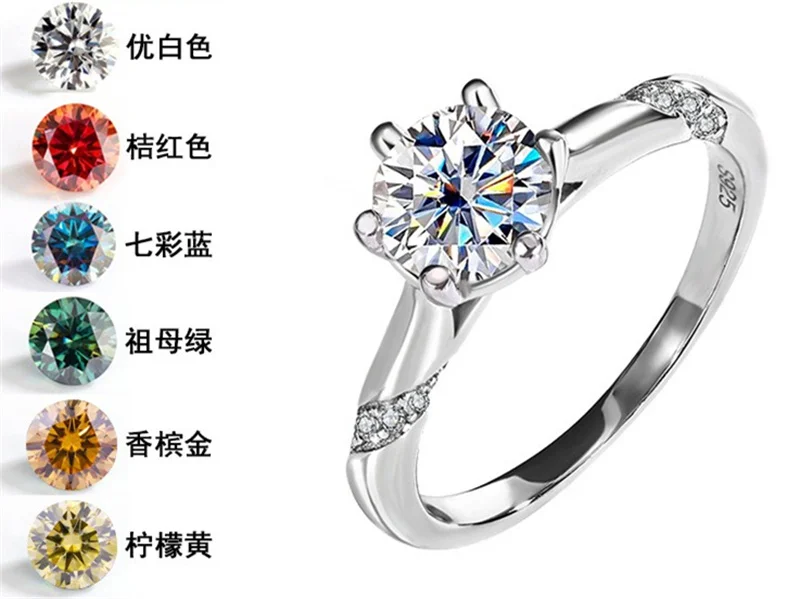 

QZJ007 Lefei Fashion Trend Fine Luxury Classic Simple Color 1 CT Moissanite Single Ring For Women Silver 925 Party Jewelry Gifts