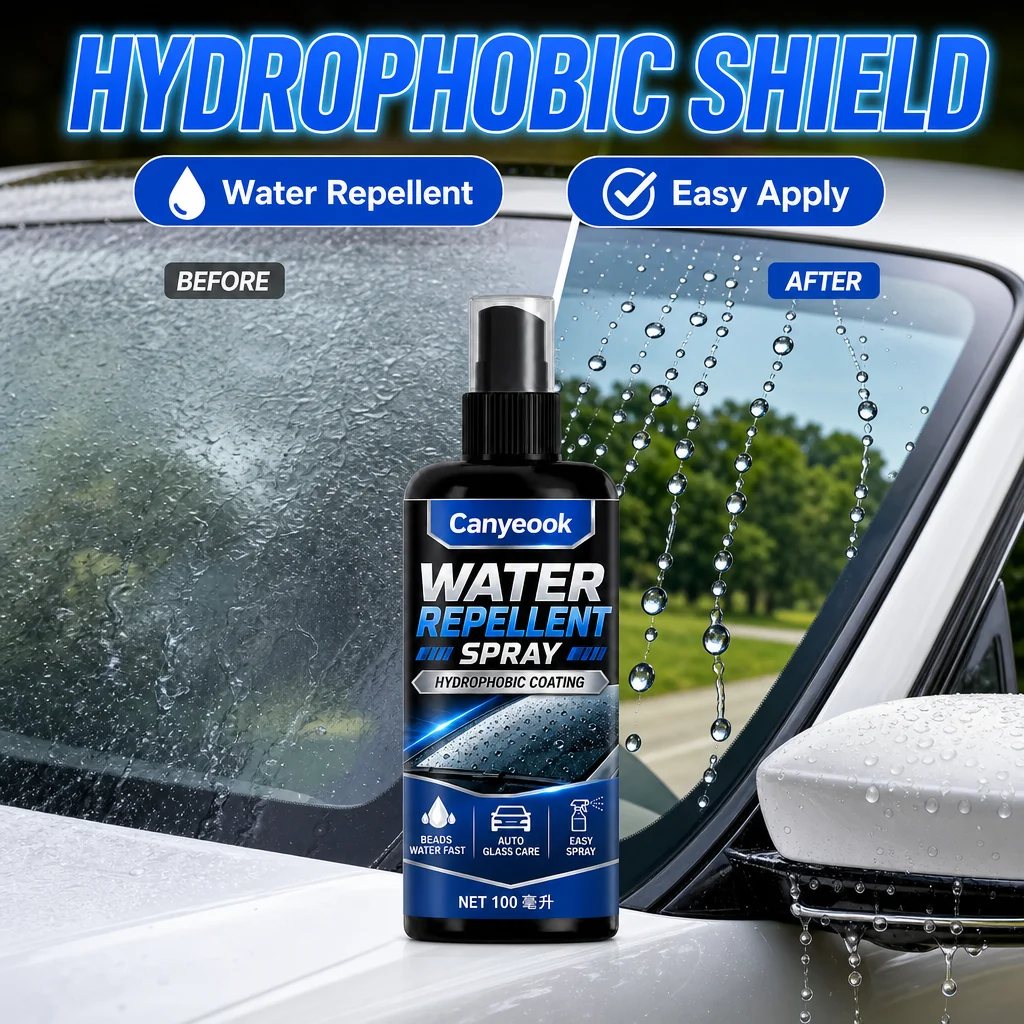 Canyeook Hydrophobic Glass Spray 100ml, Rain Repellent for Car Windshield, Clear Vision, Water Drops Bead Away