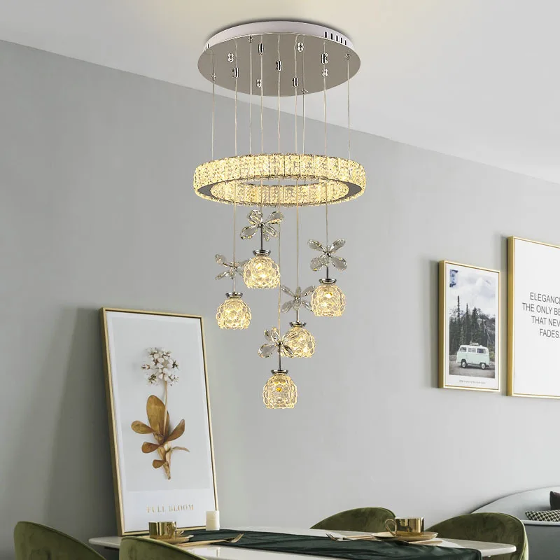 

New Modern LED Crystal Glass Petal Ceiling Chandelier Rings Chrome Luster for Living room Dining room Home Decor Indoor Lighting