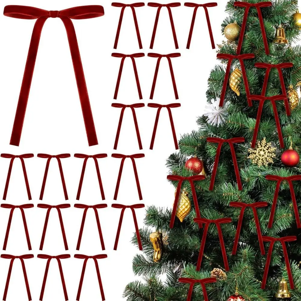 

24Pcs Velvet Material Christmas Tree Bows Cable Tie 24pcs Set DIY Handmade Bows Easy to use Multi-functional