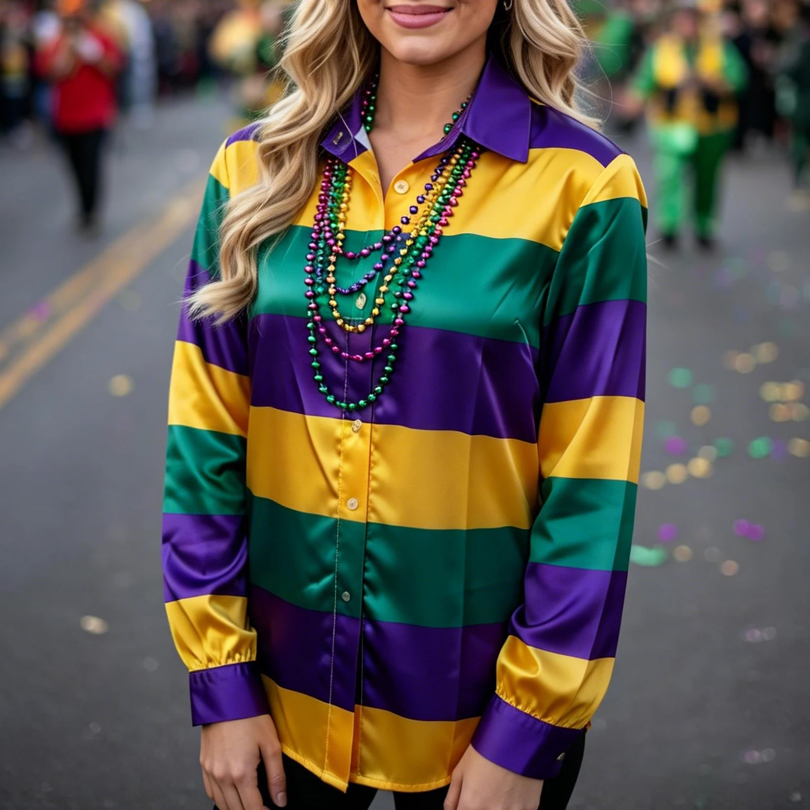 

Женские рубашки для Марди Гра с пуговицами, в стиле колор-блок, полосатые, наряды для Марди Гра, женская карнавальная одежда