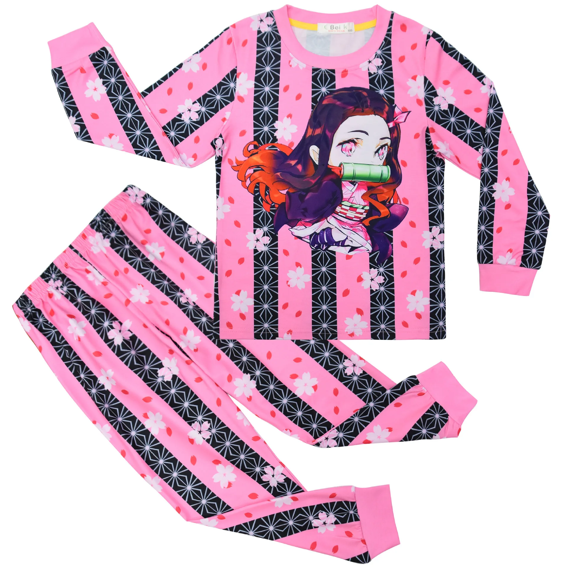 Demon Slayer Anime Toddler Boy Clothes Autumn Pajamas Cotton Long Sleeve T Shirt + Pants Costume Girls Casual Sportswear Set