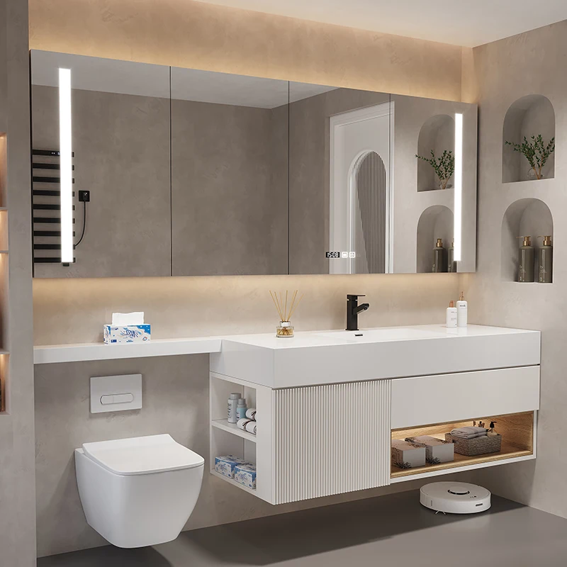 Cream style toilet extended bathroom set, bathroom cabinet combination, washbasin, toilet, hand washing and face washing