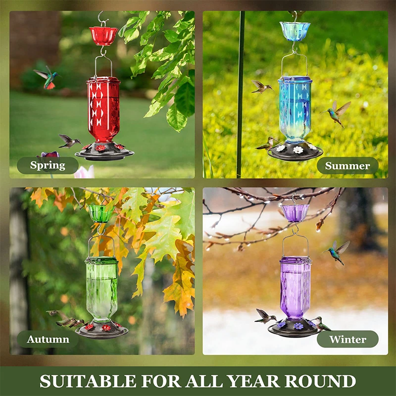 Comedero colgante de cristal para colibrí, comedero con Base a prueba de fugas para pájaros al aire libre, seis puertos de alimentación, adecuado para decoración de jardín al aire libre