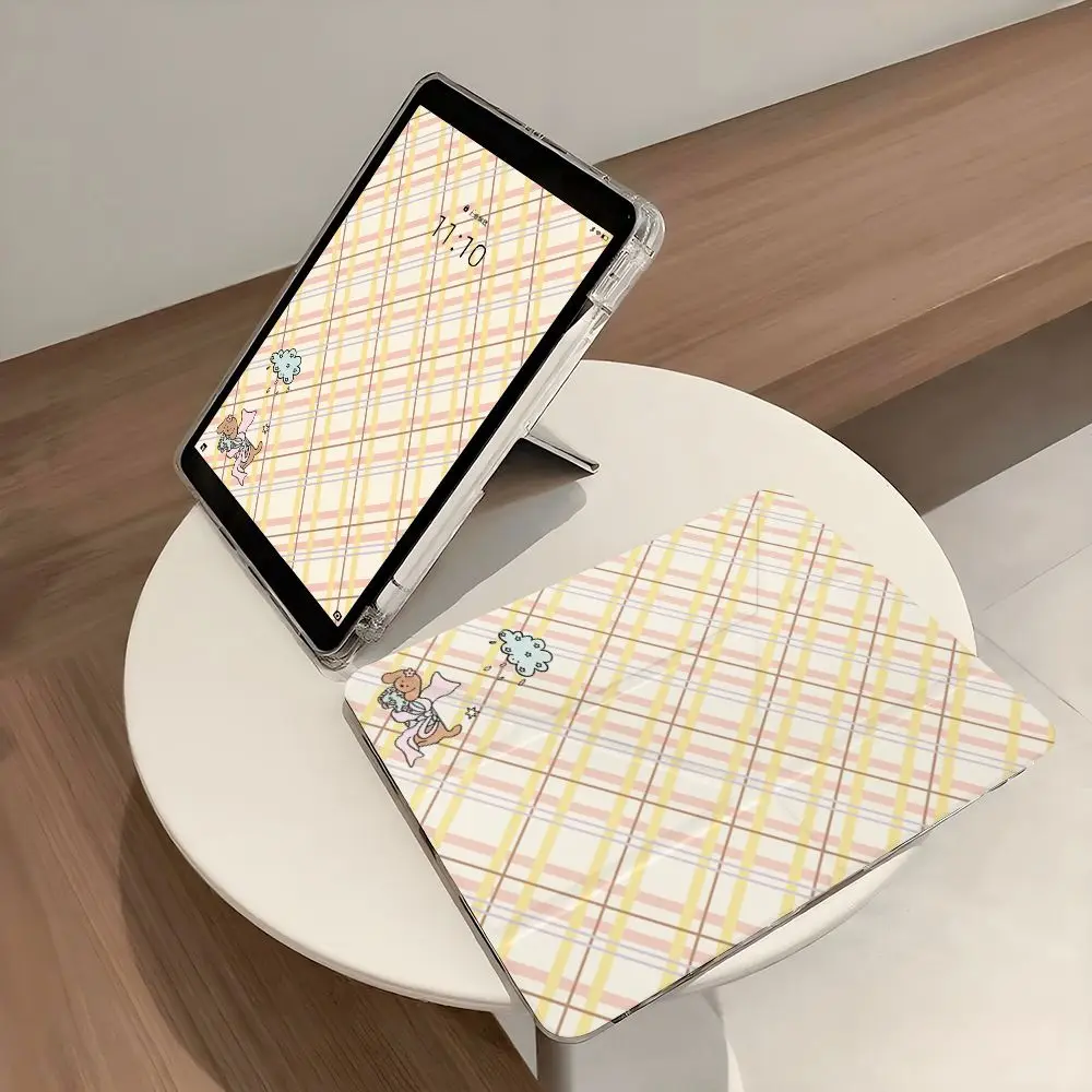 Ins Korean Cute Dog Cat Y-Fold Y2K Tablet Case For iPad Pro 13in 11th M5M4 12.9in A16 7/8/9/10th Air4/5/6/7 11in M2M3 Mini Cover