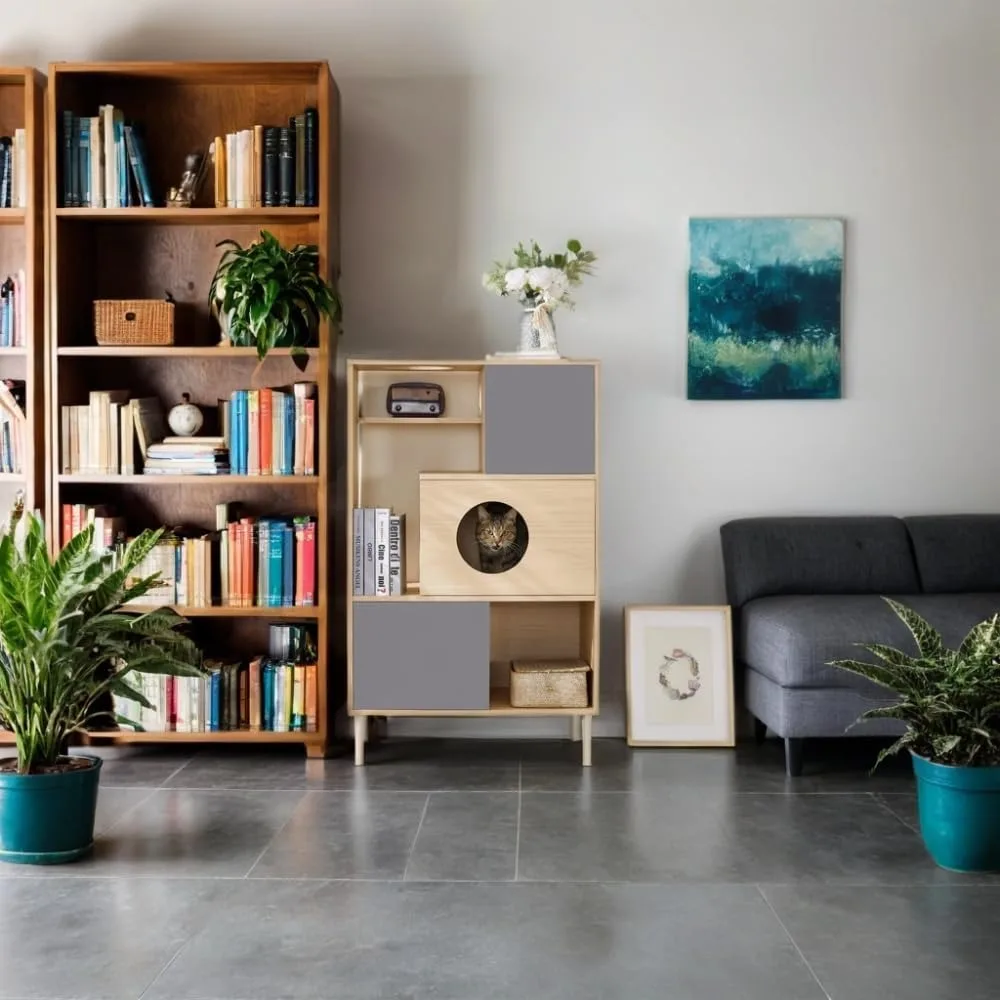 Torre per albero da arrampicata per gatti da interni - Albero per gatti moderno in legno multistrato con tiragraffi per gatti