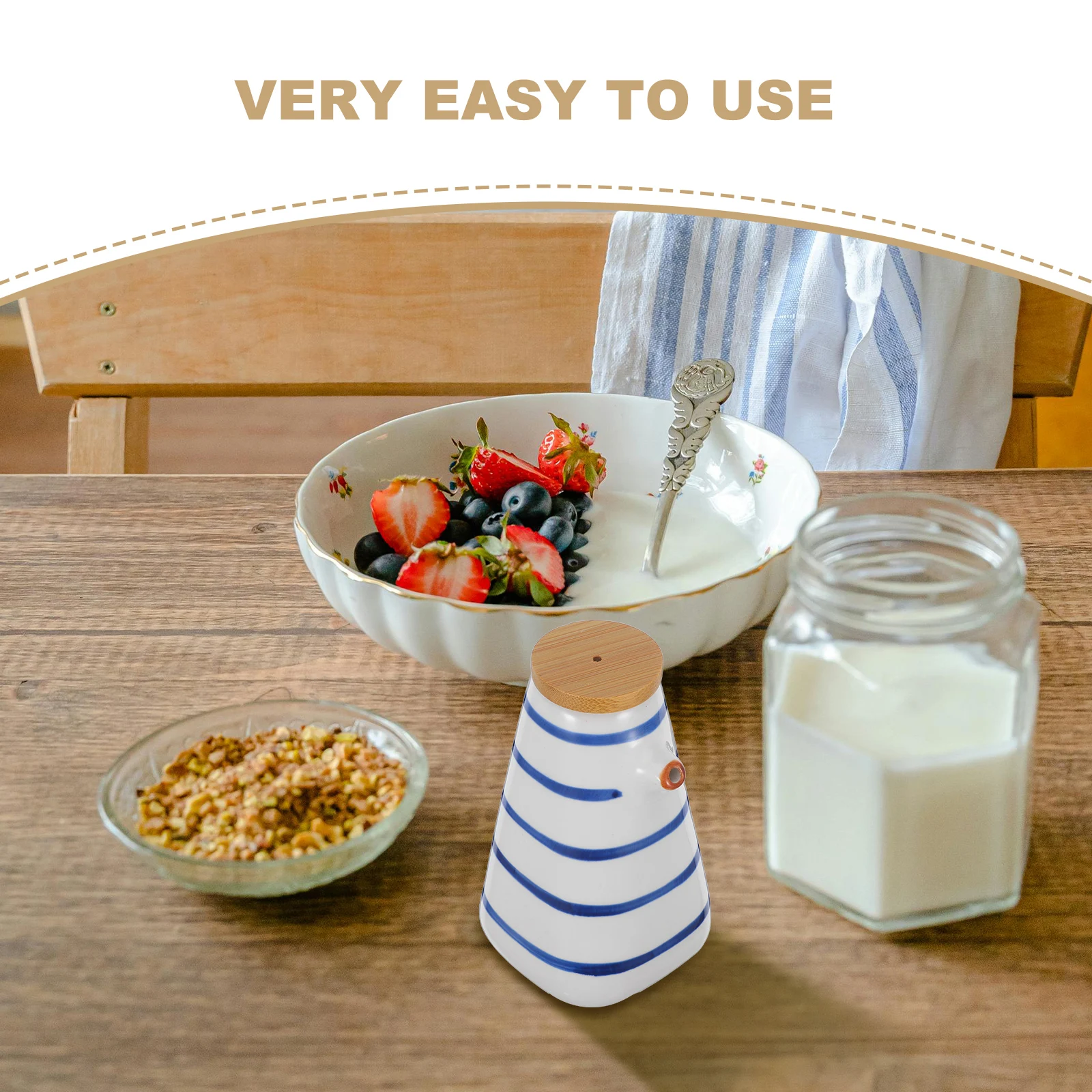 

Ceramic Oil Vinegar Cruet Leak-Proof Sauce Dispenser Bottle With Wooden Cap Hand-Painted Design Easy Cleaning Kitchen