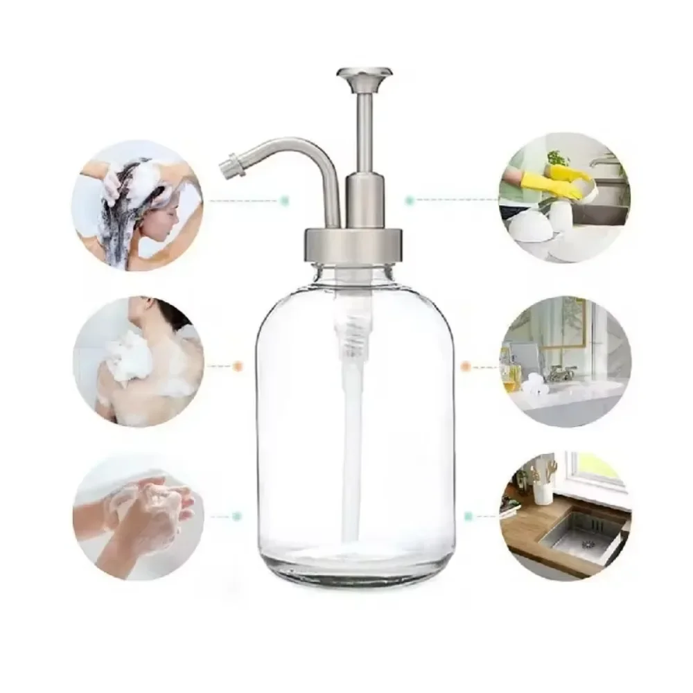 500ml Glass Soap Dispensers Portable Upgraded Pump Hand Soap Dispenser Liquid Container Bottle Fillable Coffee Syrup Dispenser - Image 4