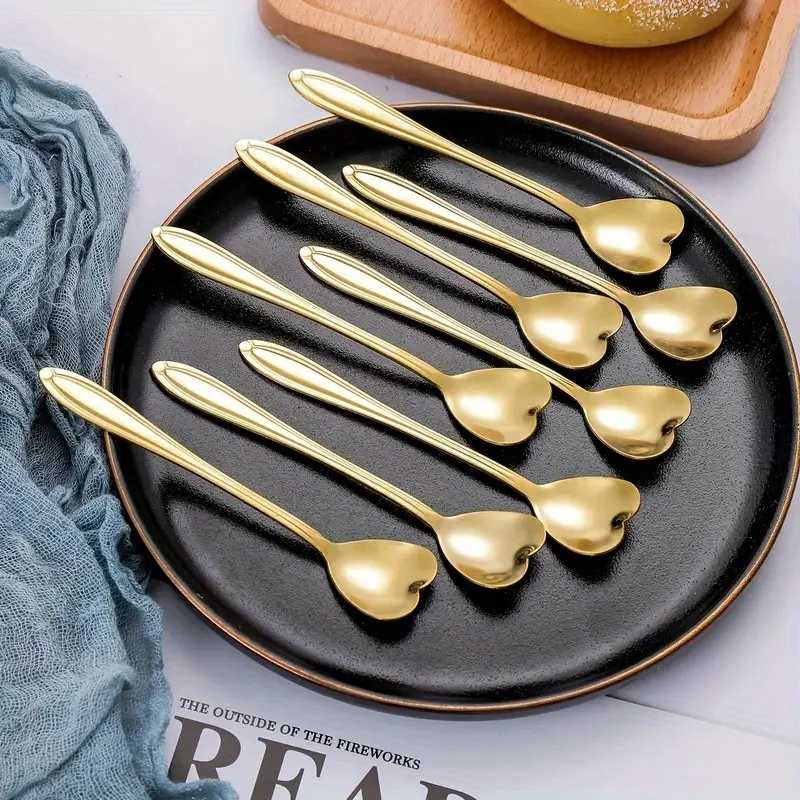 Polished Stainless Steel Heart-Shaped Coffee Spoons Set of 4 - Durable Mixing Flatware for Home, Kitchen, Restaurant