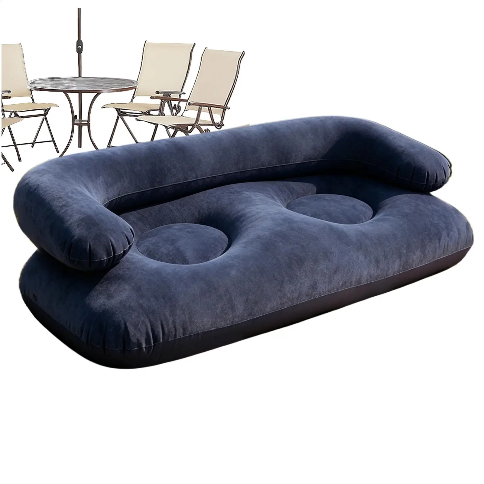 Inflatable Couch for Camping Inflatable Folding Flocked Portable Sofa with Armrest Blow Up Couch for Patio Garden Yard Deck