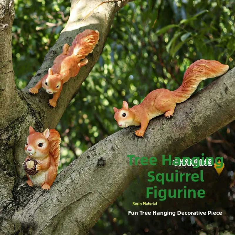 Resin Squirrel Garden Courtyard Decorations Landscape Tree Decorations Animal Sculpture Ornaments Hanging Artistic Country Style