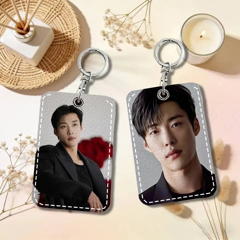 Korean Actor Woo Do Hwan Card Case Keychain Access Card Bag Key Tag Ring Leather Card Holder Key Ring Access