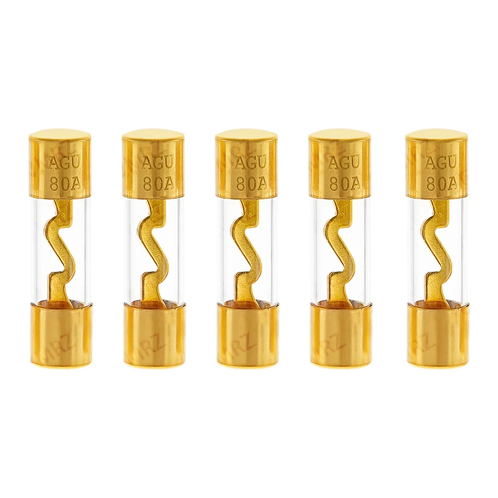 5PCS 10*38 10A 15A 20A 50A 60A 40A 70A 80A 100A Gold Plated Glass AGU Fuse Fuses Pack Car Audio Amp Amplifier 25A 30A 