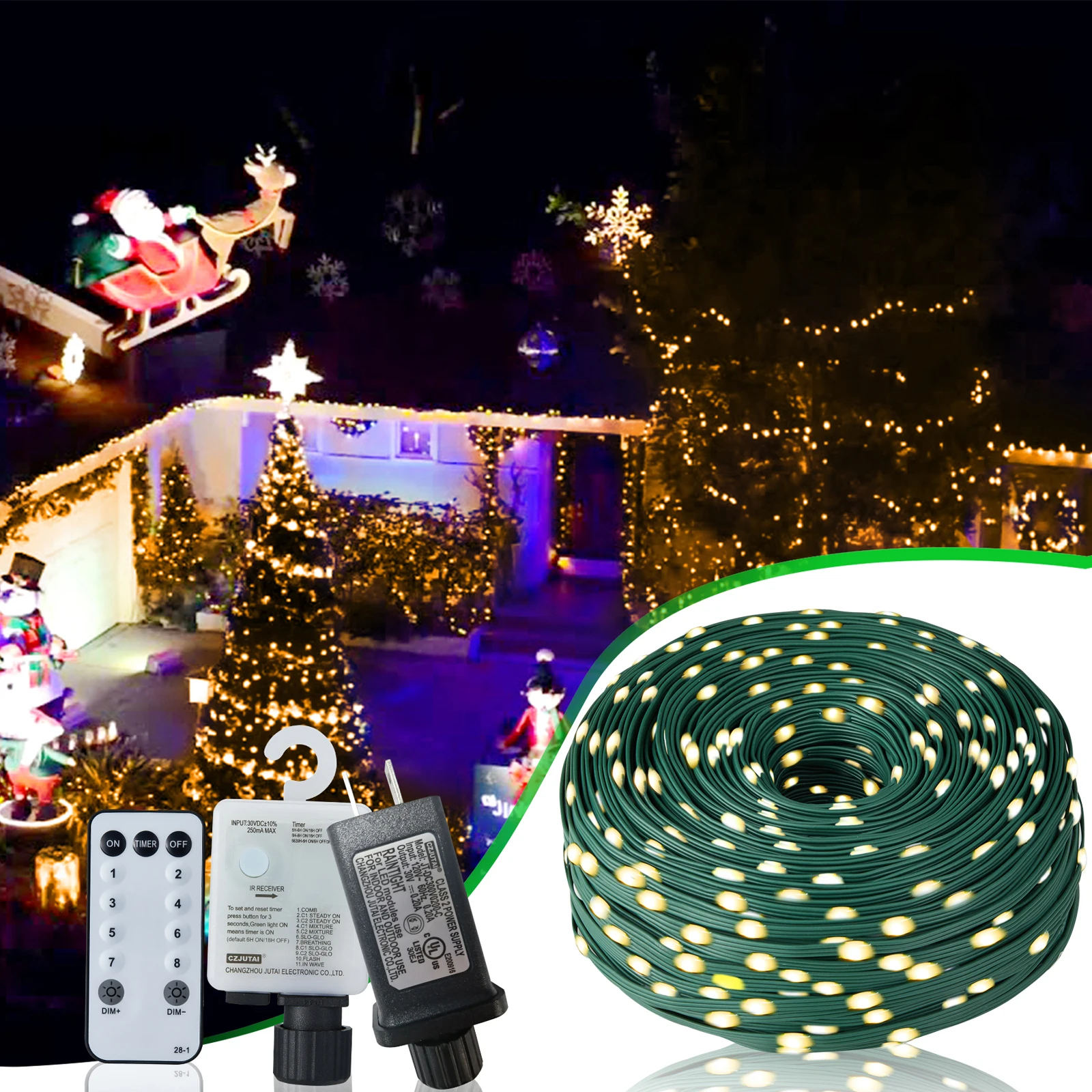 Ollny Christmas Lights Outdoor-1000LED 330FT IP67 Waterproof Plug in Christmas Tree Lights with Remote-8 Modes, Memory Function