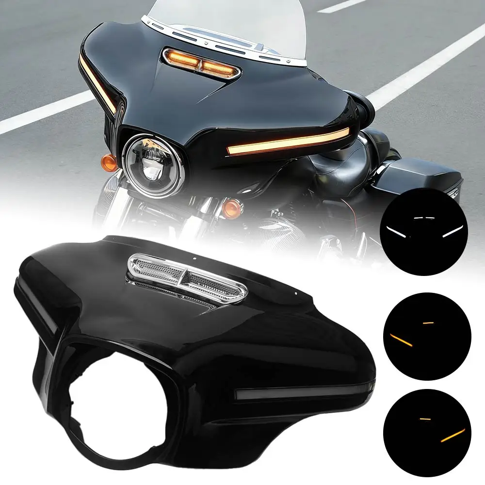 

For Harley Touring Electra/Street Tri Glide 2014-25 Motorcycle Front Batwing Upper Outer Fairing With LED Lamp Vent Trim Light