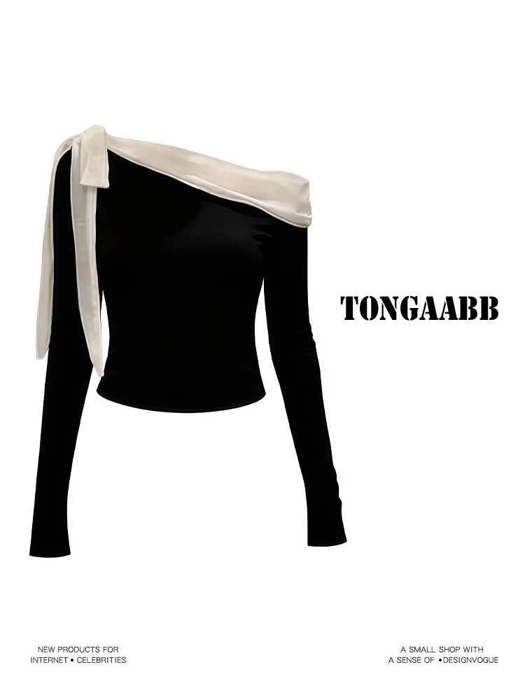 Vrouwen Zwart Slash Hals T-shi - Retro Vintage Korean Fashion recensie en prijs