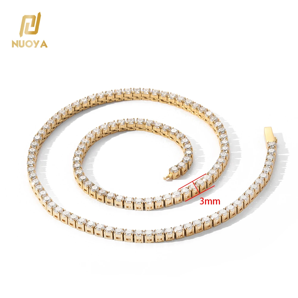 NUOYA 3/4/5mm Stainless Steel Tennis Chain Necklace Round Brilliant Cut Moissanite Chain for Men and Women Daily Wear & Gift..