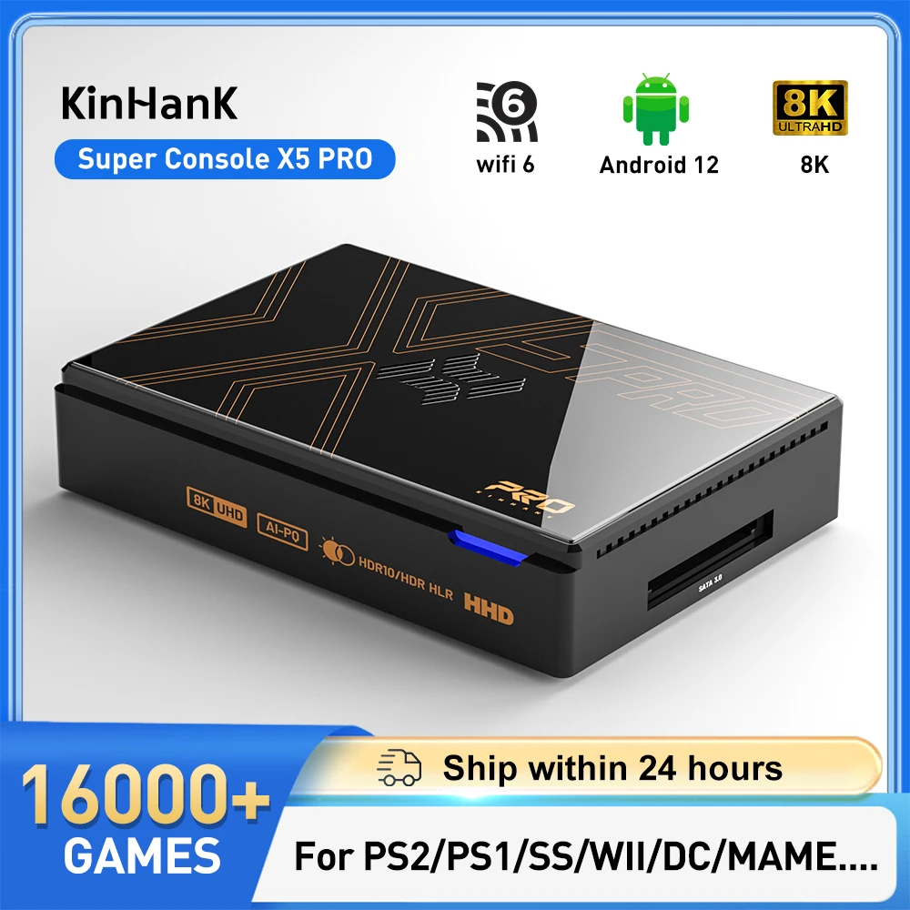 Kinhank 레트로 비디오 게임 콘솔, 슈퍼 콘솔 X5 PRO 플러그 앤 플레이, PS2, WII, SS, DC, N64, 안드로이드 12 TV 박스용, 4T 16000 게임 