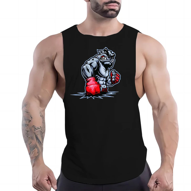 Trend Boxer Dog Graphic Gym Tank Tops For Men Fashion Summer Sleeveless 3D Printed Fitness Vest Cool Streetwear Loose Sports Top