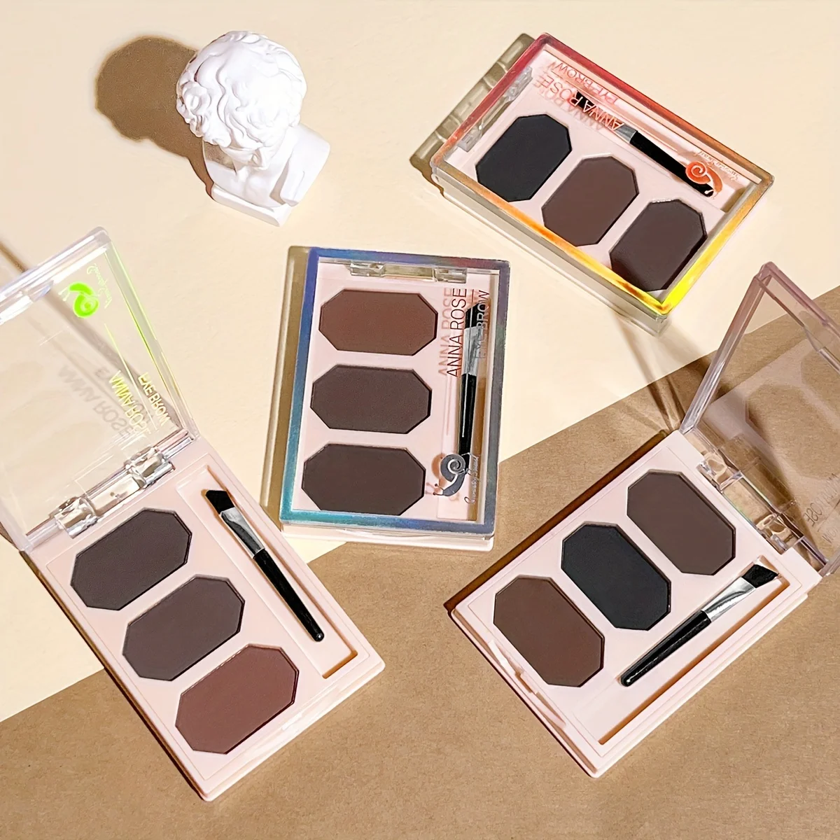 Cepillo de bandeja de polvo de cejas de 3 colores, cejas salvajes tridimensionales naturales, impermeable, antimanchas, adecuado para uso diario