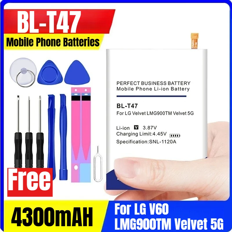 

BL-T47 3.87V 4300mAH Mobile Phone Batteries for LG V60 LMG900TM Velvet 5G+ Tools