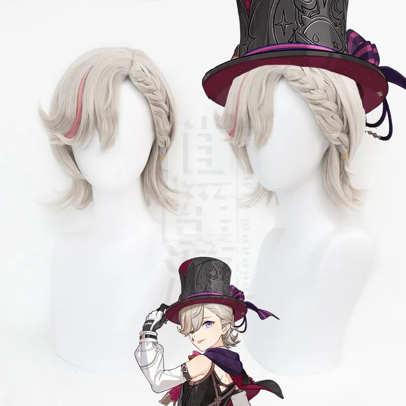 Genshin Impact Lyney Cosplay Wig Simulation Scalp Top Braided Pigtails Halloween Gift
