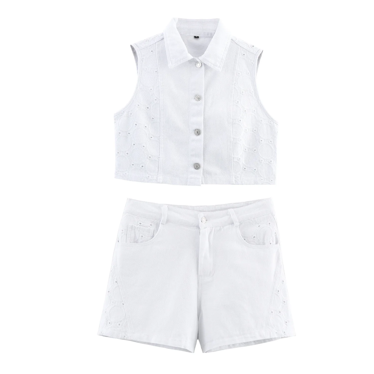 

Ladies suit new summer 2025 sleeveless short top shorts suit hollow embroidery design sexy fashion casual personality