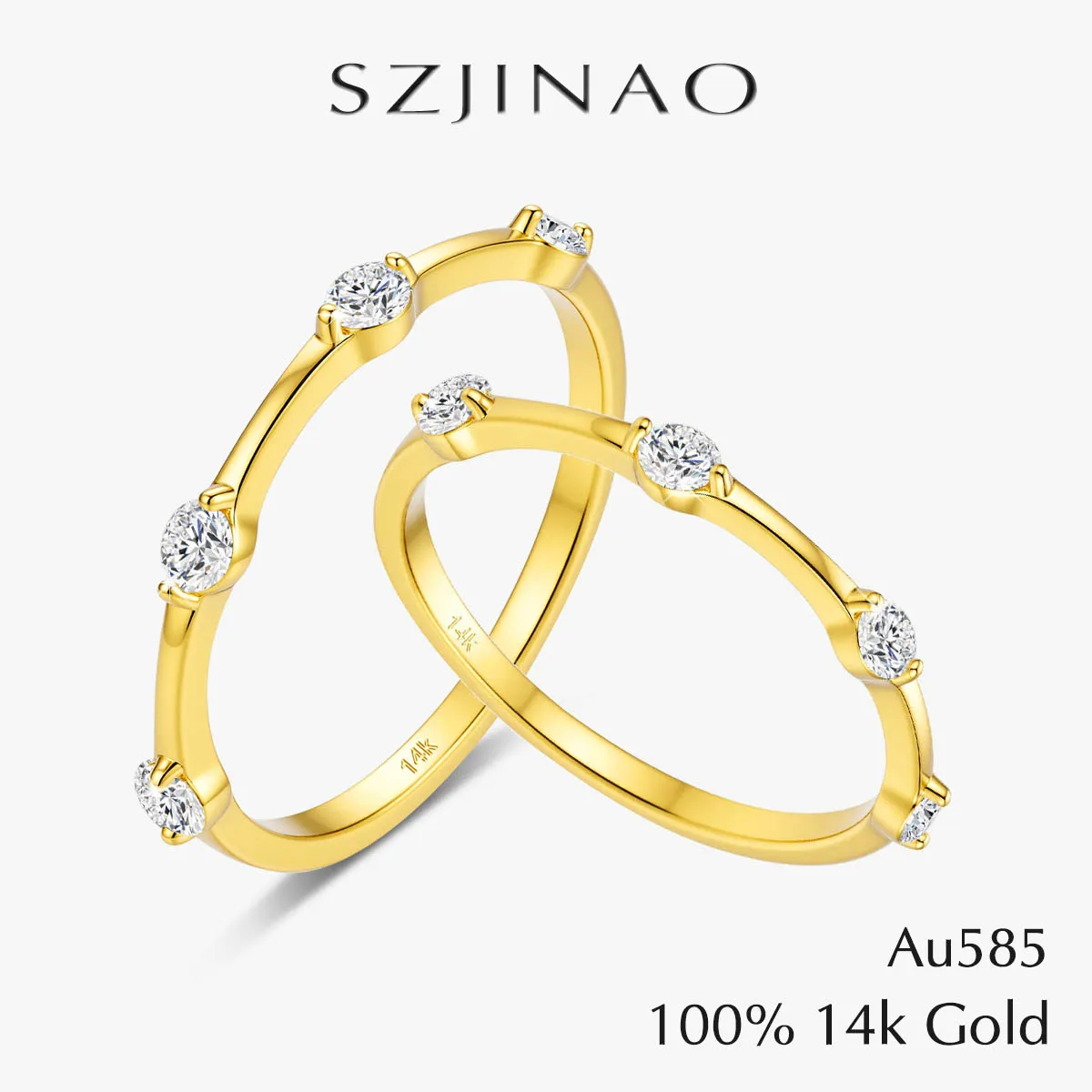 

Au585 Moissanite Diamonds Band Rings for Women Real 14K Gold Wedding Engagement Lab-Created Diamond Jewelry Gifts