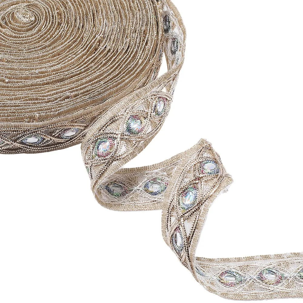 Polyester Embroidery Paillette Ribbon Clothes Accessories Tan 7/8 inch(22.5mm)