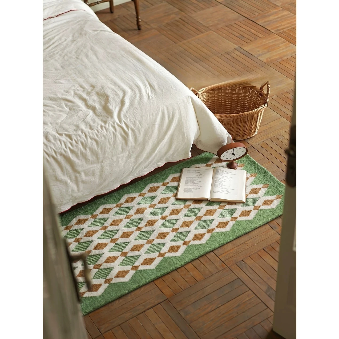 Retro style high sense home contrasting color bedroom bedside blanket