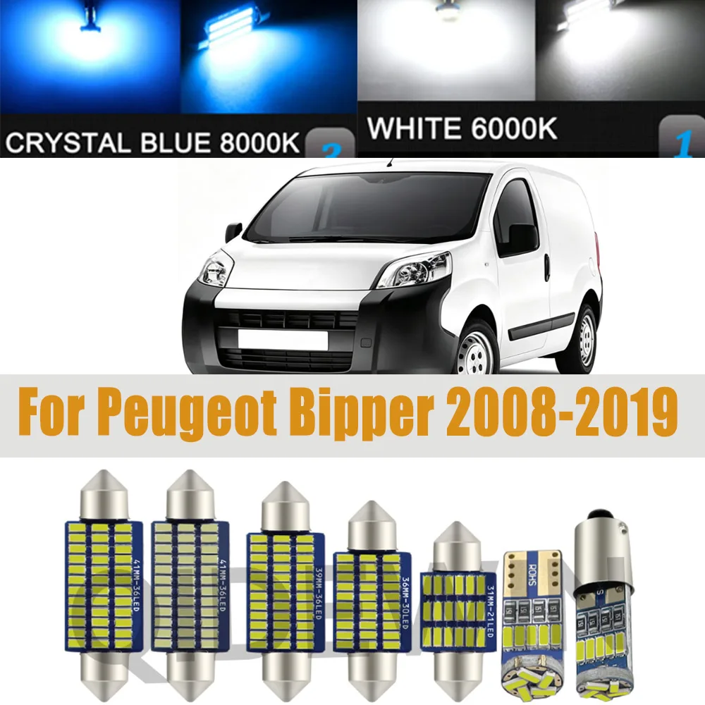 7Pcs Car LED Interior Dome Map Reading Light Bulb Kit For Peugeot Bipper Tepee Bus Van 2008 2009 2010- 2015 2016 2017 2018 2019