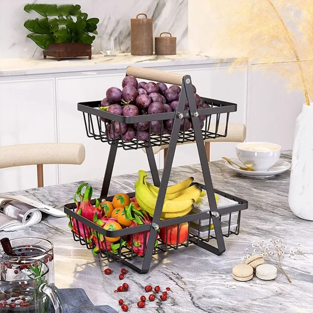 

2-Tier Design Portable Fruit Basket Space-Saving Versatile Kitchen Organizer 3-Tiers Design Convenient Vegetable Storage Basket