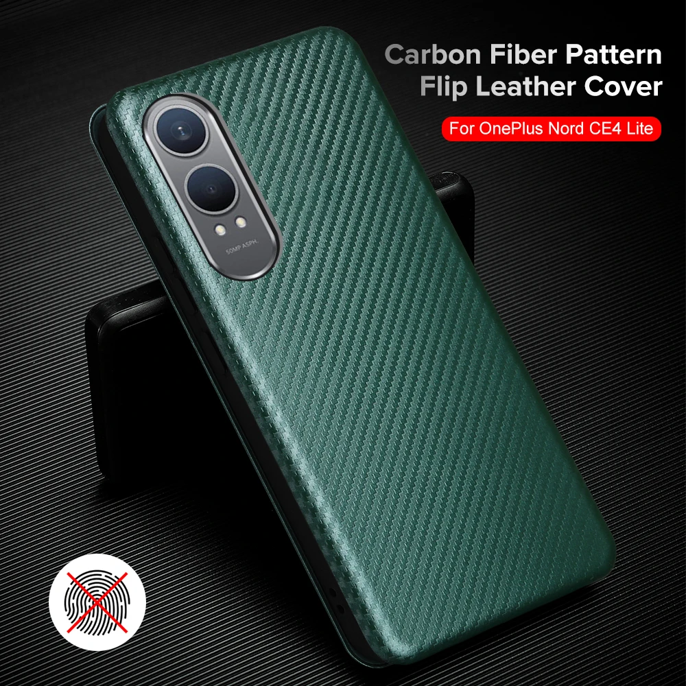 Carbon fiber leather Flip Case For OnePlus Nord CE4 Lite ce 4 Light CE4Lite 5G Car Card Wallet Phone Cover Book Holder Coques