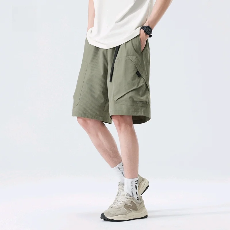 

Spring 2025 Men's Workwear ort Pants High Street Versatile Straight Leg Five-Quarter Length Casual Trousers Durable Polyester