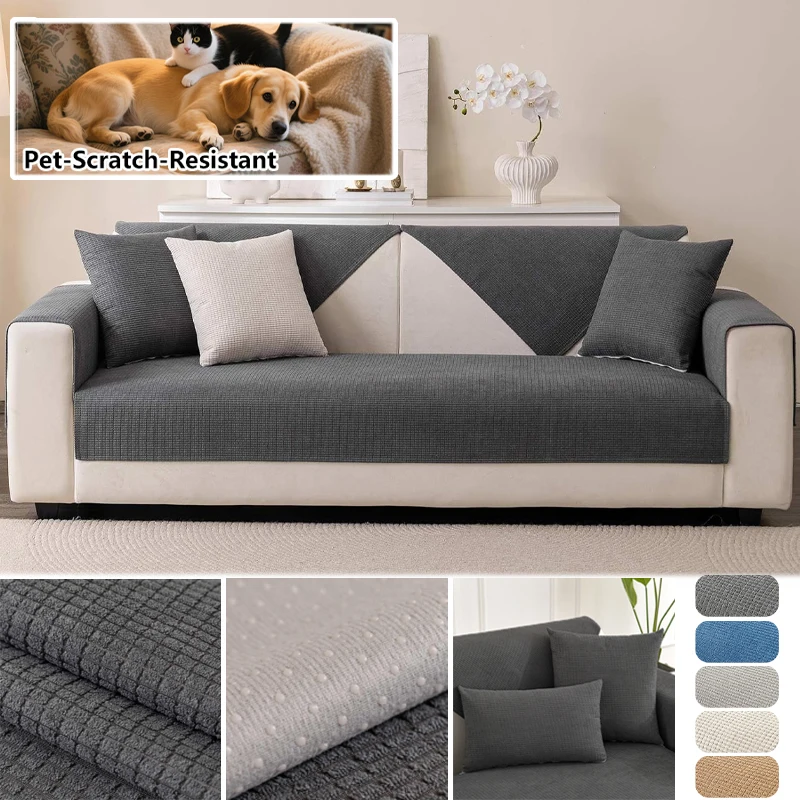 

Thickened Cat Proof Sofa Cover Fleece Material Non Slip Water Resistant Universal Fit for Living Room Couch Protector Decor