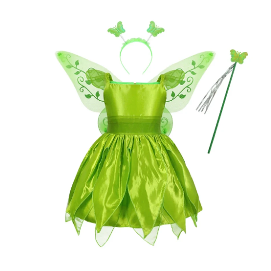 Disney Tinker Bell Fee Tiana Kostuum Voor Meisje 2024 Fotoshoot Kinderen Kleding Prinses Elf Verjaardag Baljurk Jurk Vleugel