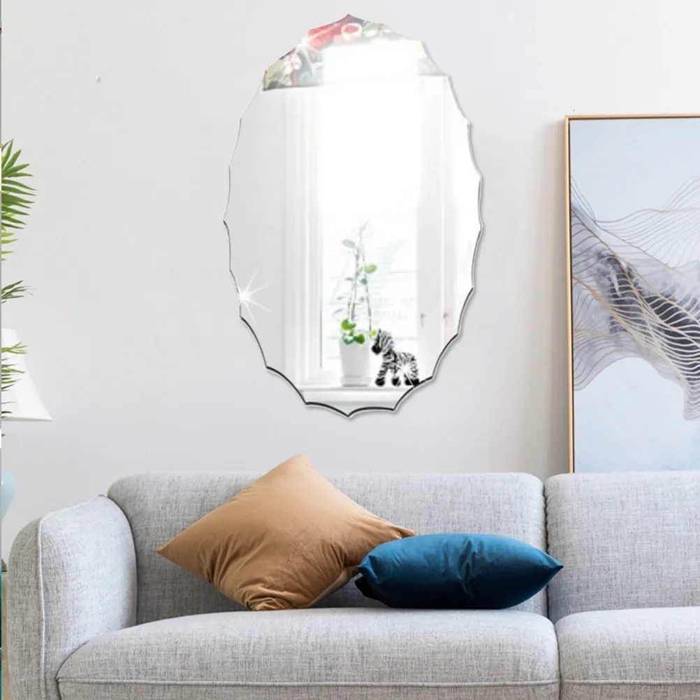 Oval Mirror Sticker Silver Endurable DIY Decorative Mirror Sticker for Bathroom Living Room Bedroom Hotel Wall Furniture Decor