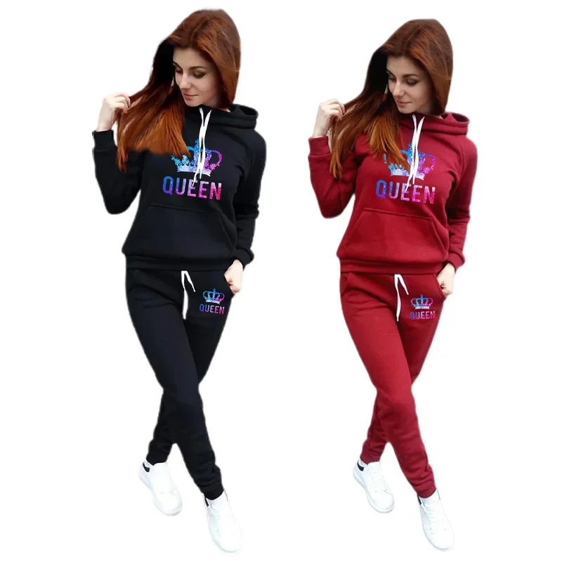 

Womens Tracksuit Color Queen Printing Hooded Sweatshirts Suit High Quality Jogging Outfits Clothing Fashion Casual Pants Sets