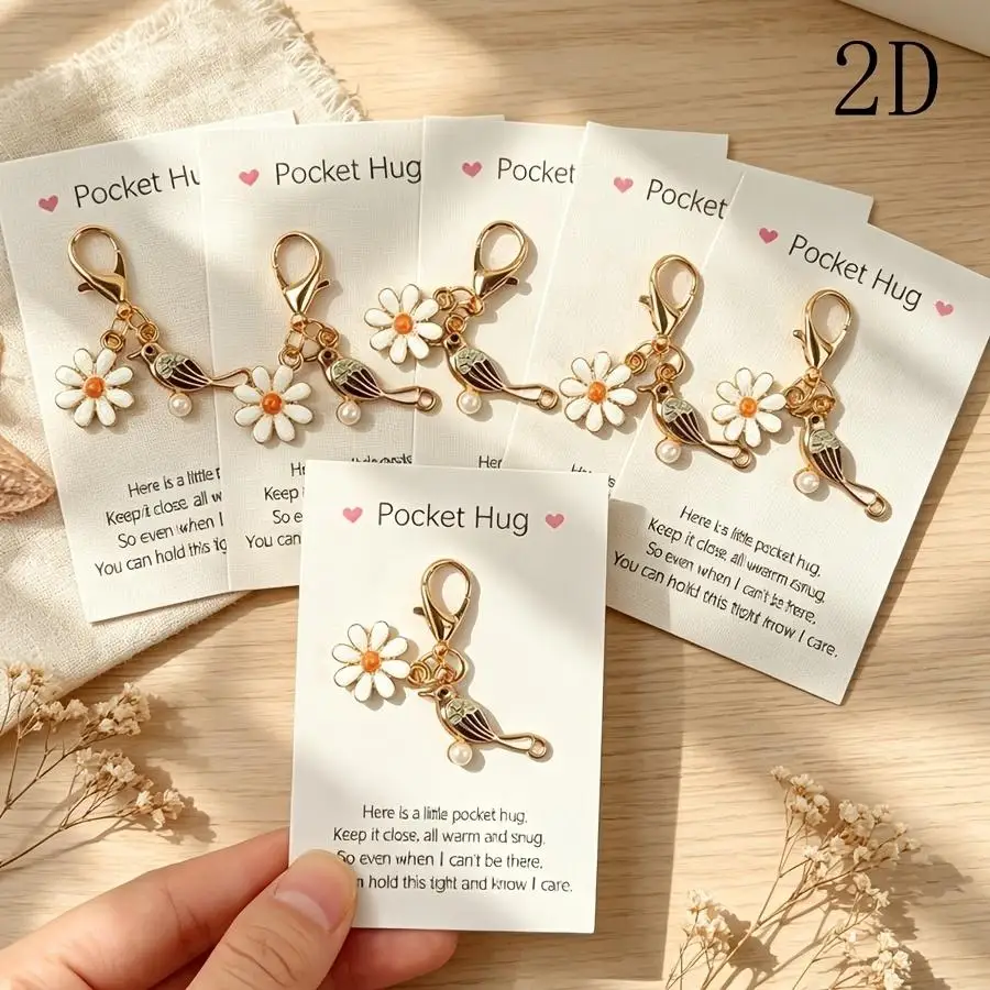 1/5/10/20/50/100pcs s/s Cute Bird Flower Keychains, with Pocket Hug Card, Very Suitable for Backpack Charms, Decorative Gifts, B