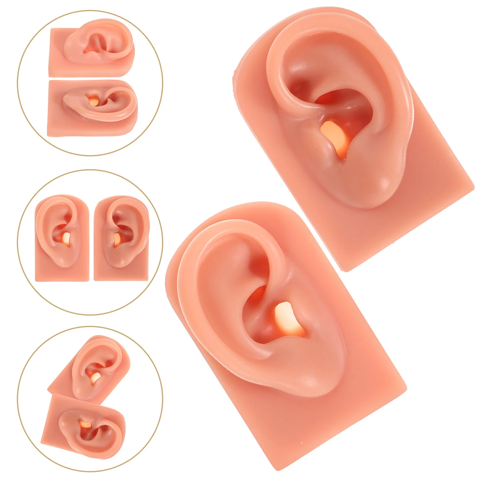 Modelo de oreja de silicona, accesorios de entrenamiento para práctica de perforación humana (Color de piel oscura (izquierda) + derecha), molde para suministros de Gel de sílice, 2 uds.